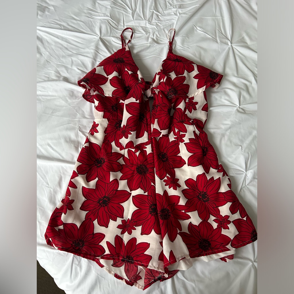 Francesca's Collections Red Floral Jumpsuit